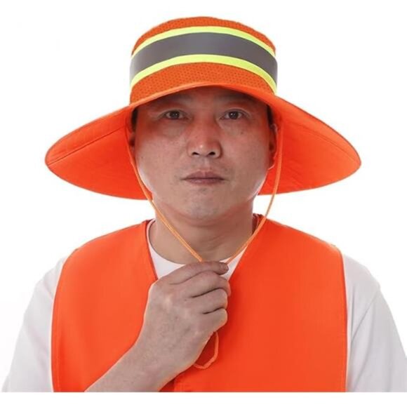 Unisex High Visibility Reflective Bucket Hat Mesh Wide Brim Work Safety Boonie - Picture 3 of 7